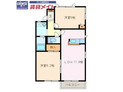 エーデルハイム A(2LDK/1階)の間取り写真