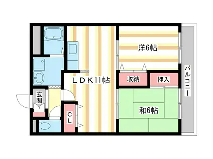 グランパル佐保(2LDK/3階)の間取り写真