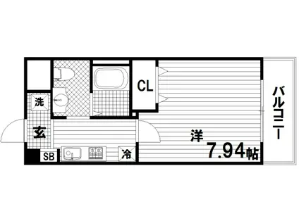 ラ・フォンテ神戸長田(1K/2階)の間取り写真