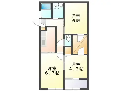 リブ フラット A棟(3K/2階)の間取り写真