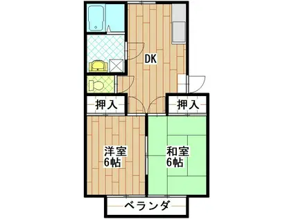 マディソン郡の橋(2DK/1階)の間取り写真