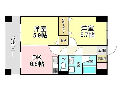 ニューシティアパートメンツ南小倉I(2DK/4階)の間取り写真
