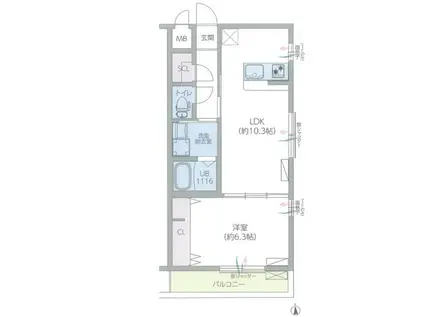 グリーフィールズ北花田(1LDK/2階)の間取り写真