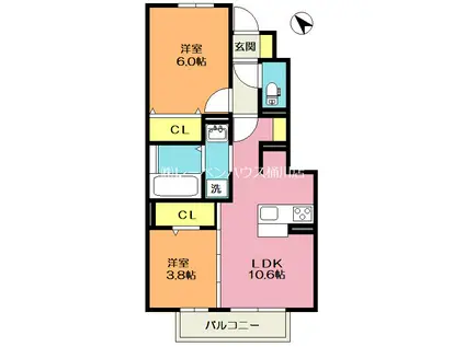 ボナール泉台A(2LDK/1階)の間取り写真