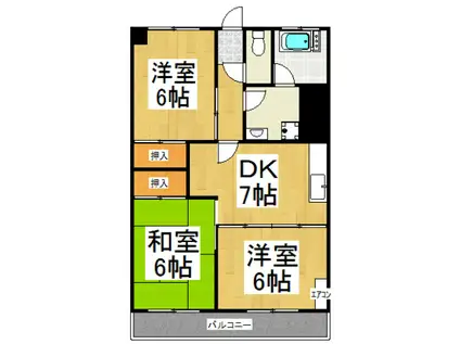 サングリーンハイツ(3DK/4階)の間取り写真