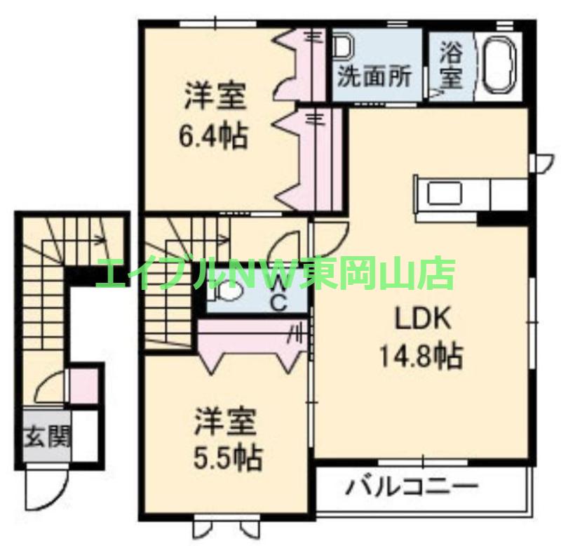 フレンチ・モモ(2LDK/2階)の間取り写真