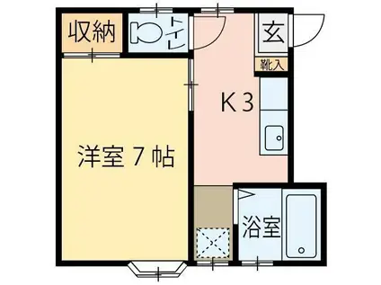 八幡ヒルハウスII(1K/1階)の間取り写真