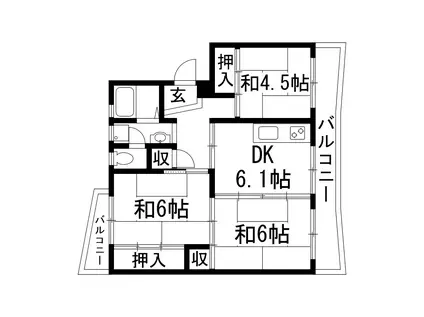 中山五月台22号棟(3DK/4階)の間取り写真