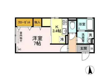 ＪＲ津山線 法界院駅 徒歩4分 2階建 築10年(1K/2階)の間取り写真