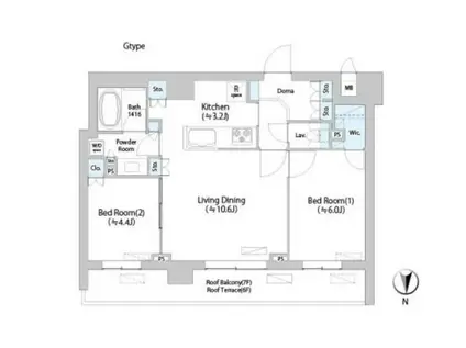 ネウボーノ菊川II(2LDK/6階)の間取り写真