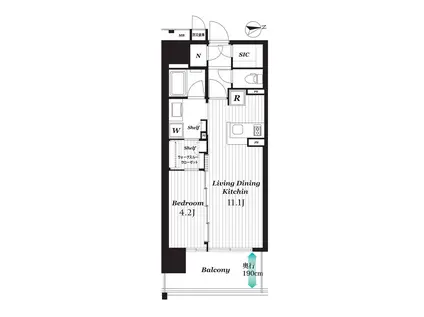 イニシアブランなんば(1LDK/6階)の間取り写真