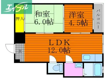 美輪コーポ(2LDK/3階)の間取り写真