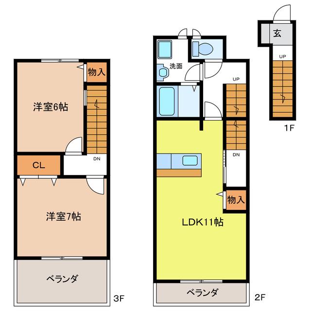 エスポワールB(2LDK/2階)の間取り写真