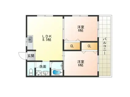 リバーハイツ河田(2LDK/2階)の間取り写真