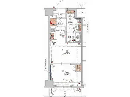 ハーモニーレジデンス神楽坂ヒルズSECOND(1DK/2階)の間取り写真