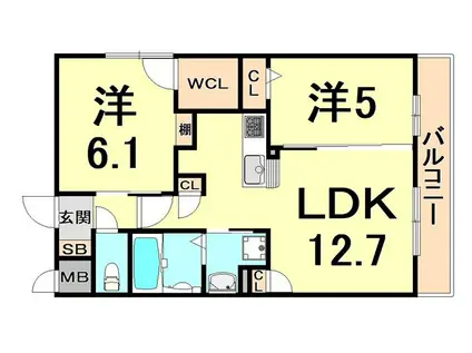 サンクラッソ塚口(2LDK/2階)の間取り写真