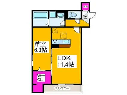 CLASHIST常磐町(1LDK/1階)の間取り写真