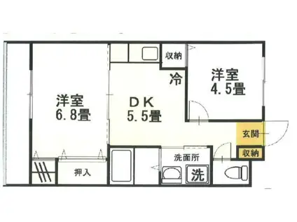 イーストハイム1II(2DK/2階)の間取り写真