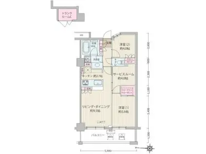 ネウボーノ菊川(2SLDK/6階)の間取り写真