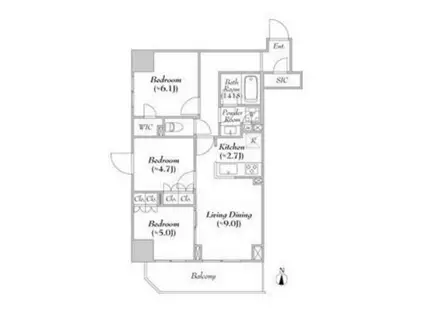 ASMACI MAISON両国II(3LDK/5階)の間取り写真