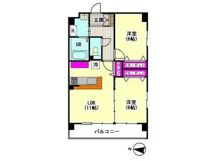 ラフィネブランシュ(2LDK/3階)の間取り写真