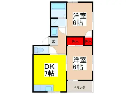 メゾンドケイII(2DK/1階)の間取り写真