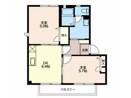 フォレストエバーINN F セ(2DK/1階)の間取り写真