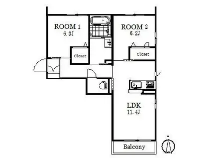 べレオあゆみ野アネックス(2LDK/1階)の間取り写真