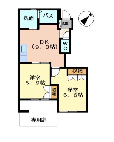 ロココモダン(2DK/1階)の間取り写真