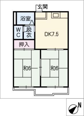 エクセル大峯(2DK/2階)の間取り写真