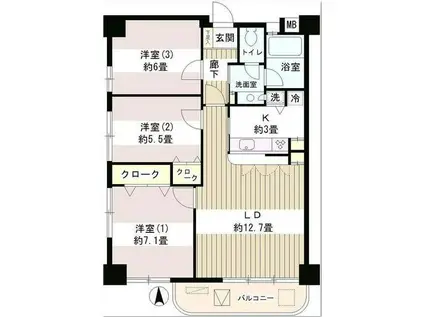 サンハイム(3LDK/9階)の間取り写真