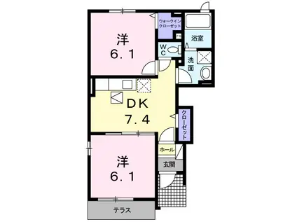 ルナシェンテ(2DK/1階)の間取り写真