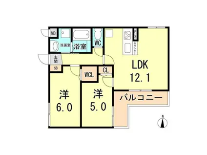 ワコーレヴィータKOBE湊川(2LDK/2階)の間取り写真