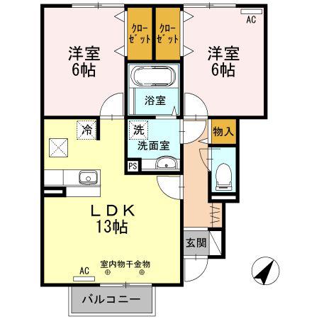 コンフレール西条 A棟(2LDK/1階)の間取り写真