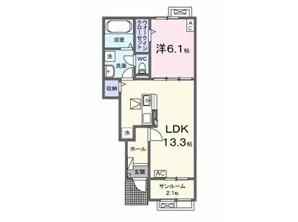ブランシュ ネージュ イースト(1LDK/1階)の間取り写真
