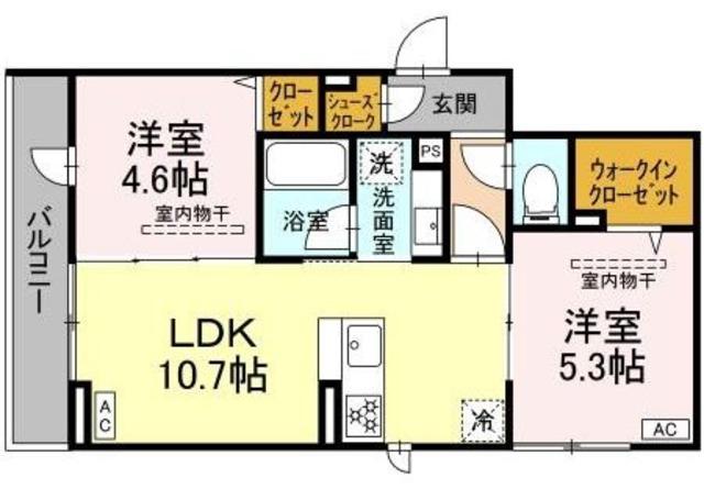 イヴレーア橋本(2LDK/2階)の間取り写真