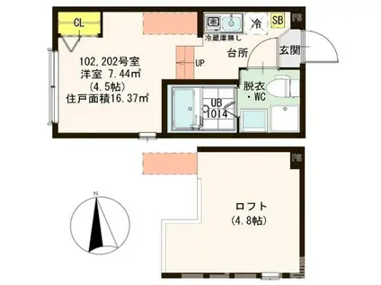 ハーモニーテラス梅島IV(ワンルーム/1階)の間取り写真