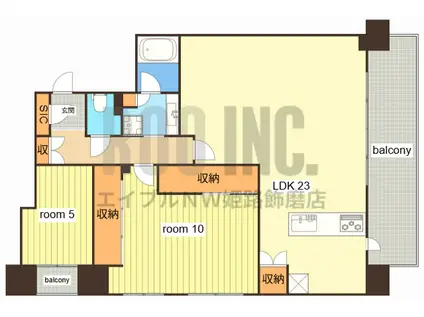 姫路ザ・レジデンス(2LDK/11階)の間取り写真