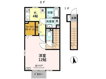 ア・コード花水木(1K/2階)の間取り写真