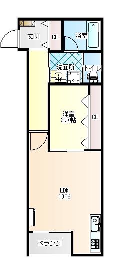 うらら牡丹山(1LDK/3階)の間取り写真