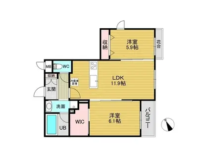 U RESIDENCE 東比恵(2LDK/3階)の間取り写真
