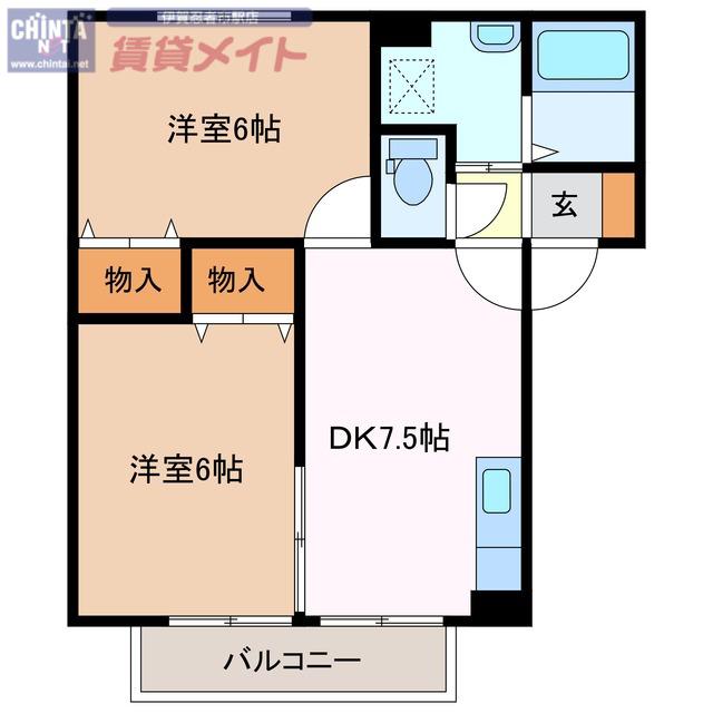LOVE莉A(2DK/1階)の間取り写真