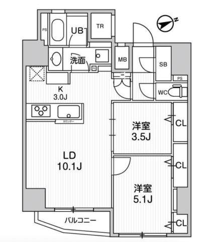 グラシアプレイス浅草橋(2LDK/5階)の間取り写真