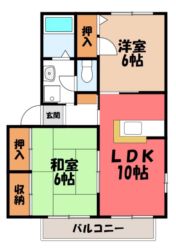 ベルドミールセキネC棟(2LDK/1階)の間取り写真