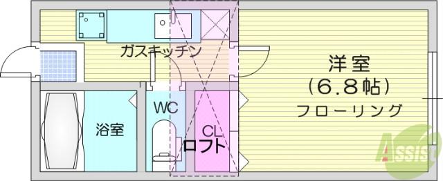 ホワイトキャッスル宮千代ビレジC棟(1K/2階)の間取り写真