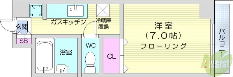 フォレストヒル小松島(1K/2階)の間取り写真