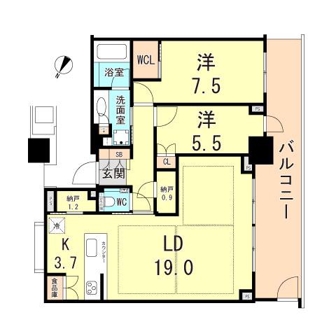 ベイシティタワーズ神戸イースト(2LDK/26階)の間取り写真