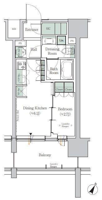 ONE ROOF RESIDENCE TAMACHI(1DK/11階)の間取り写真