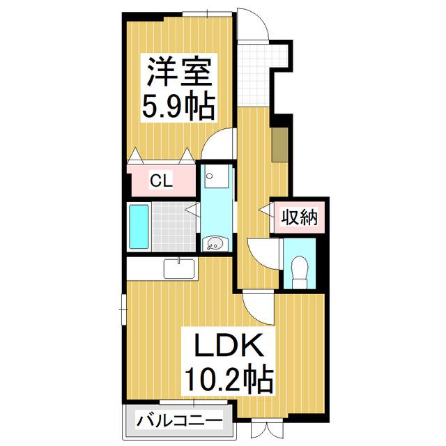 フォーチュン・プレイス(1LDK/1階)の間取り写真
