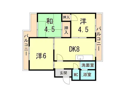 サニーライフ新多聞(3DK/3階)の間取り写真